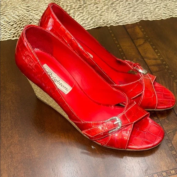 Brighton Red Patent Leather Heels with Buckle Detail - Picture 2 of 5